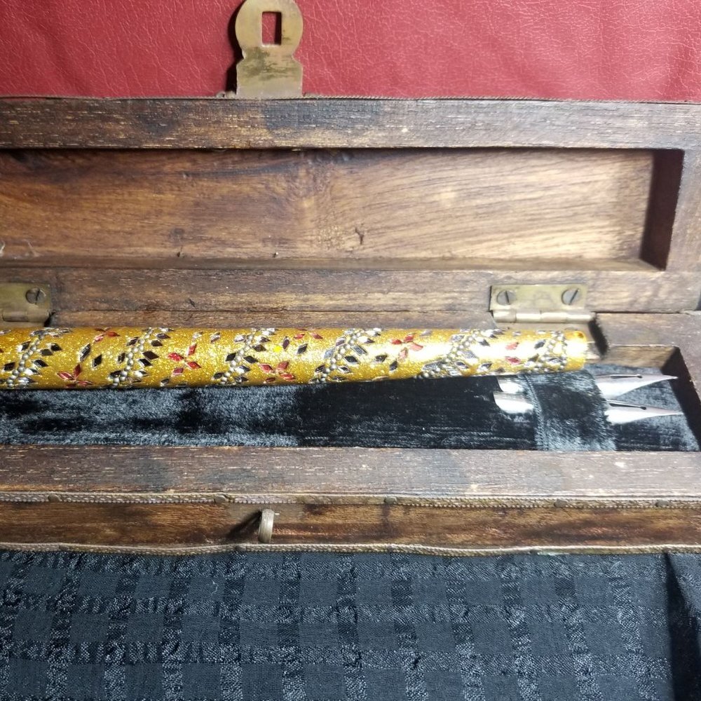 Vintage Jeweled Dip Pen with Rustic Box - Rare